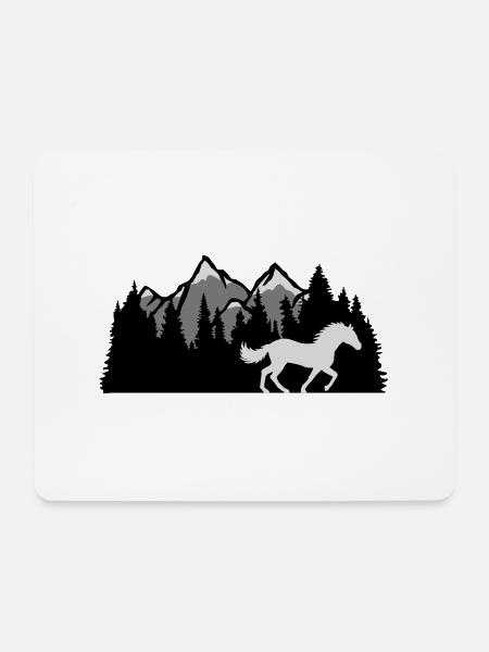 Berge Wald Natur Pferd - Mousepad (Querformat) - Weiß