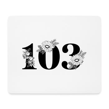 Numéro 103 floral noir - 103e anniversaire floral - Tapis de souris (format paysage) - blanc - Devant