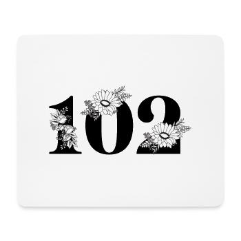 Numéro 102 floral noir - 102e anniversaire floral - Tapis de souris (format paysage) - blanc - Devant