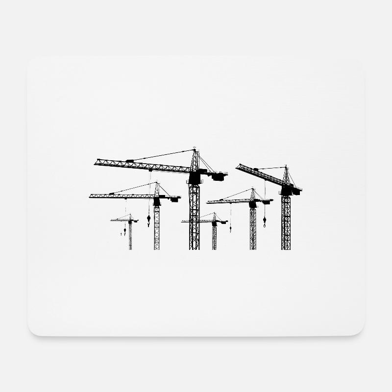Schwarze Silhouette mit Baukränen - Mousepad (Querformat) - Weiß