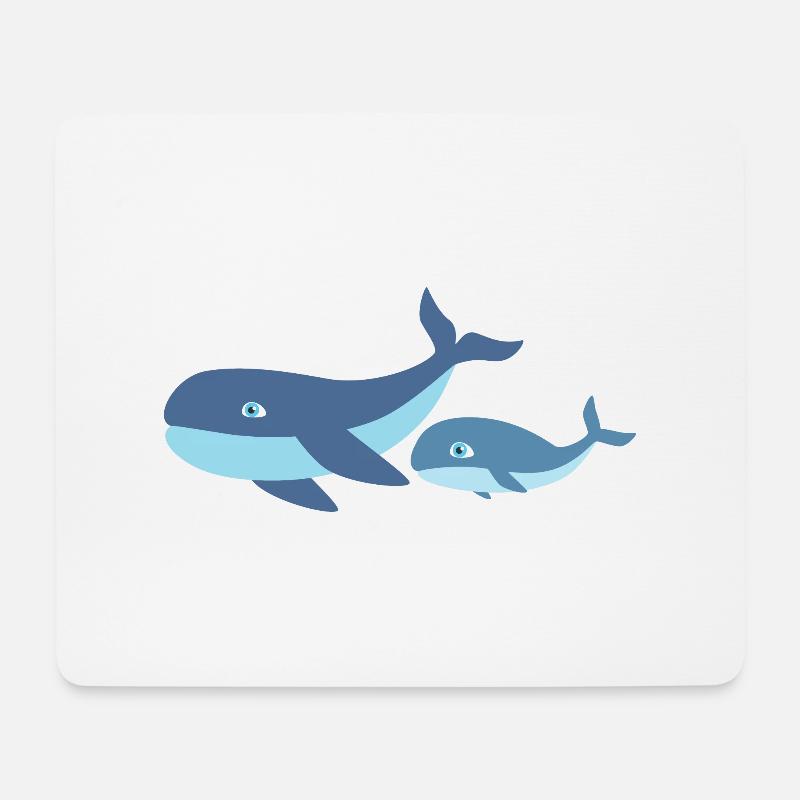 Mère baleine avec enfant baleine - Tapis de souris (format paysage) - blanc