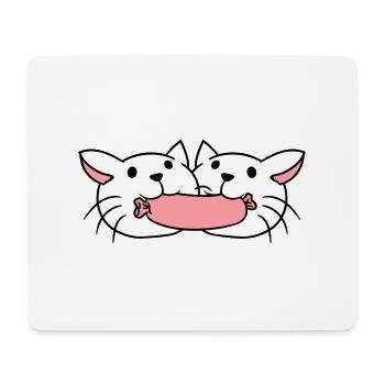 2 Katzen Essen Würstchen Wurst Mund Fressen Paar - Mousepad (Querformat) - Weiß - Vorne