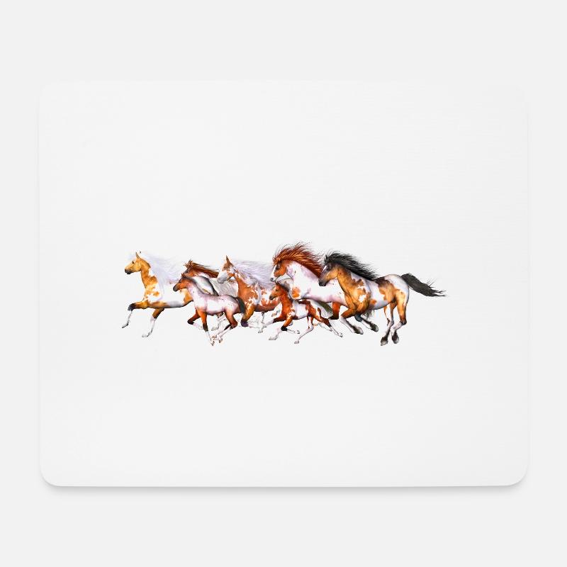 Troupeau de chevaux sauvages - Tapis de souris (format paysage) - blanc