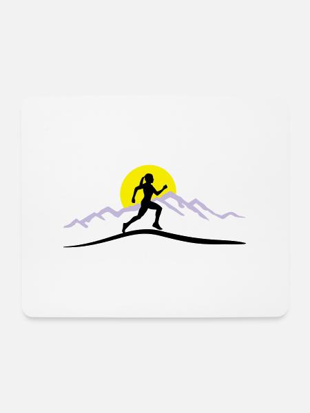 Running Woman, Runner & Mountains & Sun - Mouse Pad (horizontal) - white