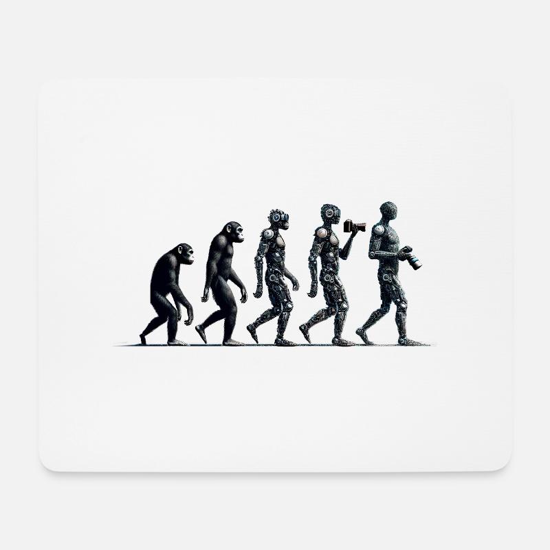 Evolution des Fotografen: Vom Affen zum KI-Fotografen - Mousepad (Querformat) - Weiß