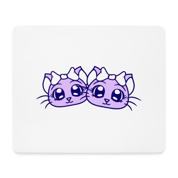 2 Cute Girls Cats Pretty Bow Girlfriends - Mouse Pad (horizontal) - white - Front