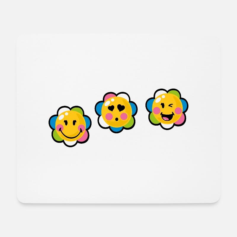 Smiley Kawaii Flower - Mousepad (Querformat) - Weiß