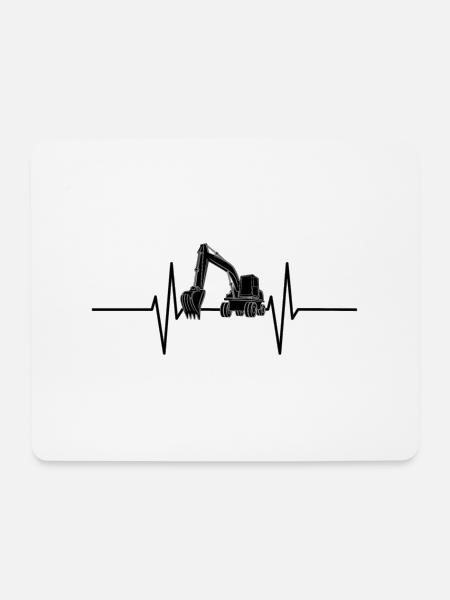 Herzschlag mit Bagger - Mousepad (Querformat) - Weiß