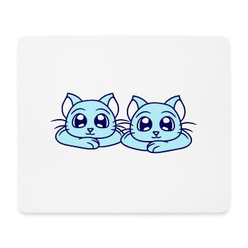 Deux chats heureux 2 amis Couple Équipe Couple - Tapis de souris (format paysage) - blanc - Devant