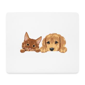 Guckende Ingwerkatze und Golden Retriever Welpe - Mousepad (Querformat) - Weiß - Vorne
