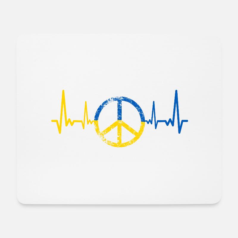 Ukraine Herzschlag Shirt mit EKG - Mousepad (Querformat) - Weiß