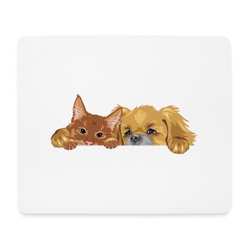 Guckende Ingwerkatze und Pekinesenhündin - Mousepad (Querformat) - Weiß - Vorne
