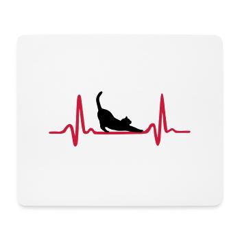 Cute Cat & Heartbeat, Heart - Tapis de souris (format paysage) - blanc - Devant