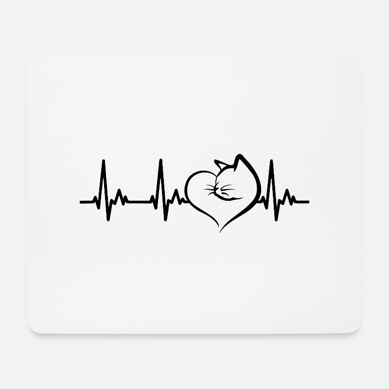 Katze Herz Liebe Herzfrequenz EKG Herzschlag - Mousepad (Querformat) - Weiß