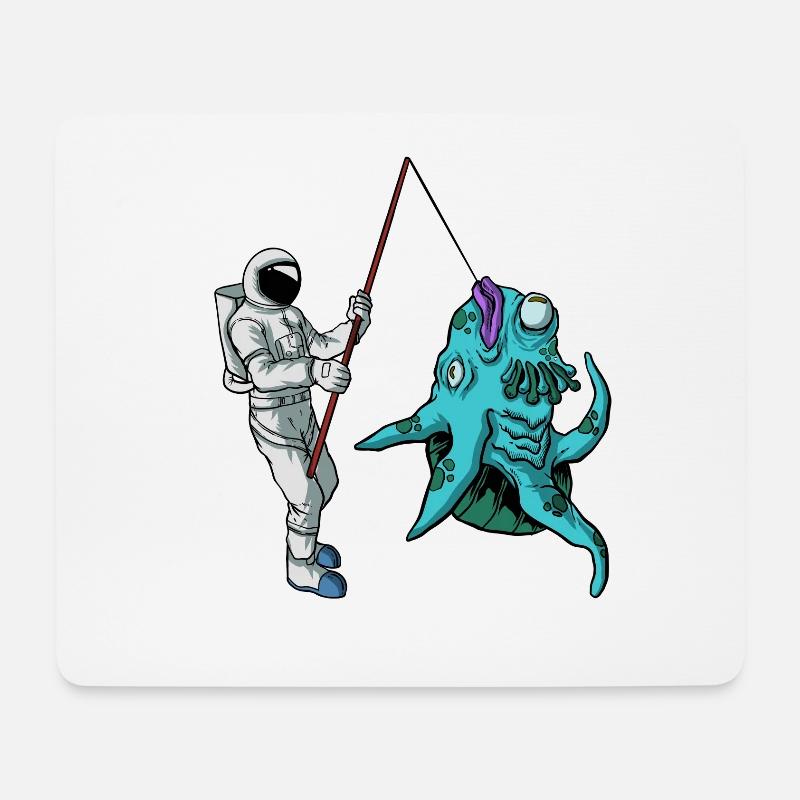 Fischer Alien Astronaut Angeln - Mousepad (Querformat) - Weiß