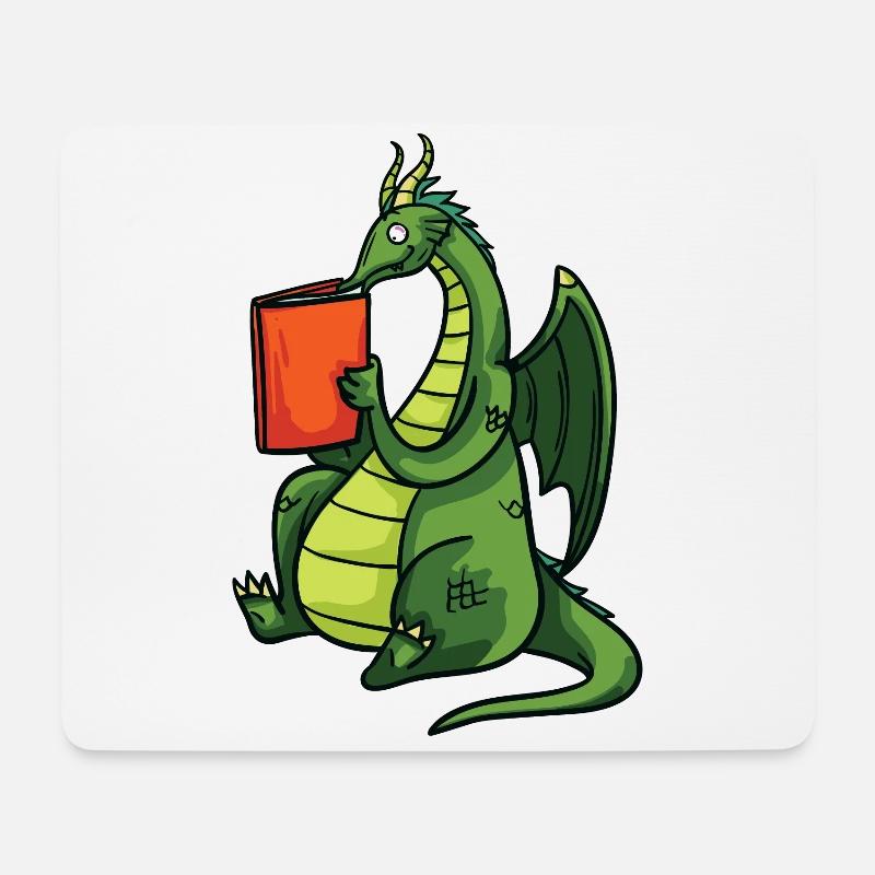 Drache Bücher Buch Lesen Bücherwurm Geschenk - Mousepad (Querformat) - Weiß