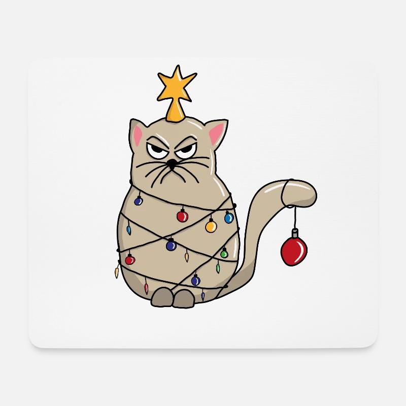 Katze Lichterkette Weihnachten - Mousepad (Querformat) - Weiß