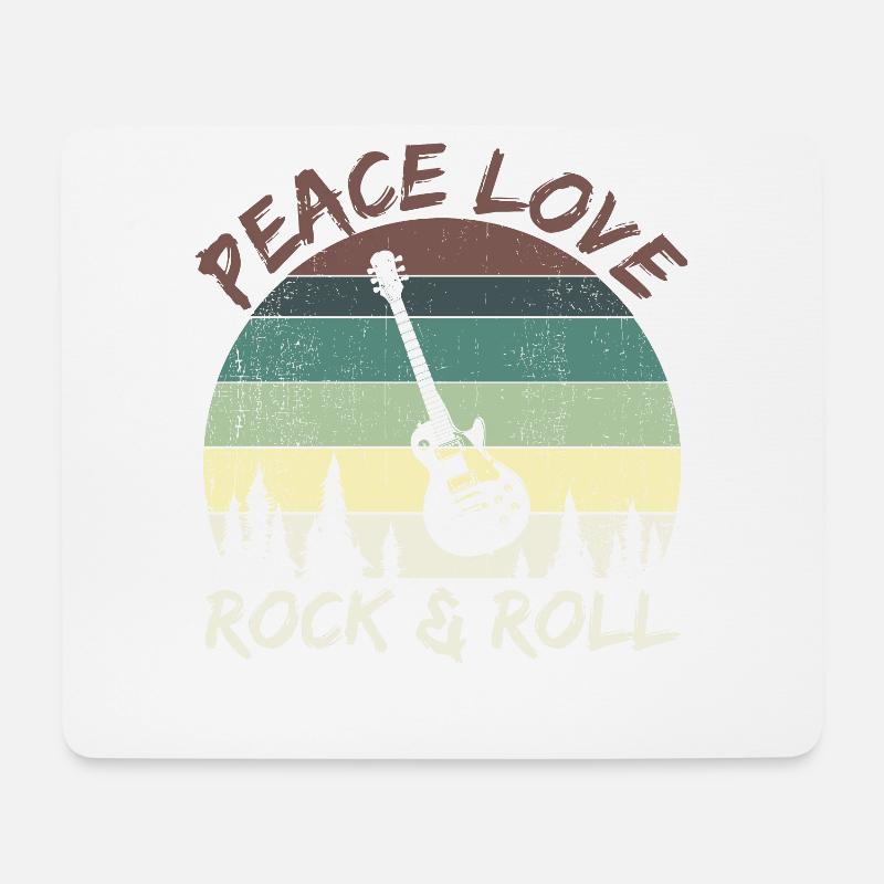 Peace Love Rock And Roll Guitar Retro - Mousepad (Querformat) - Weiß