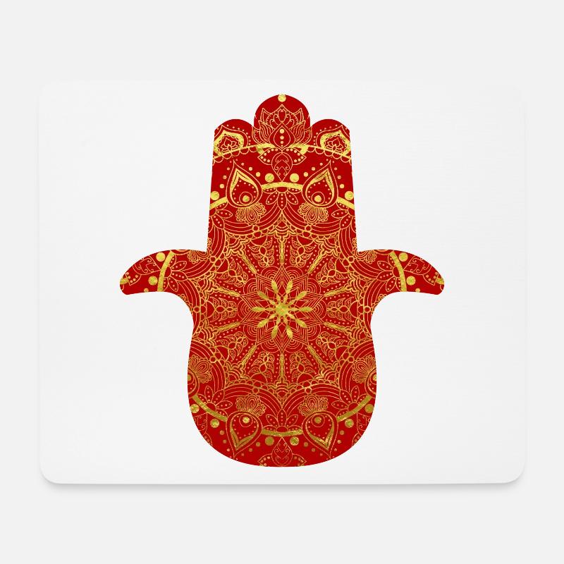 Hamsa Fatimas Hand Königliches Gold Rot Mandala - Mousepad (Querformat) - Weiß