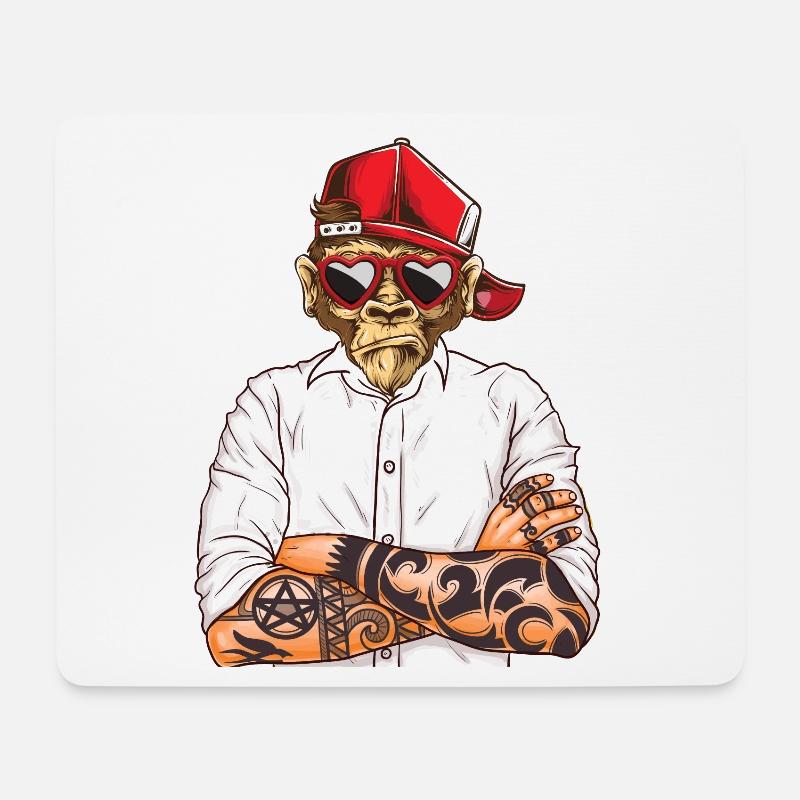 Cool Affe mit Herz Sonnenbrille und Cap - Mousepad (Querformat) - Weiß