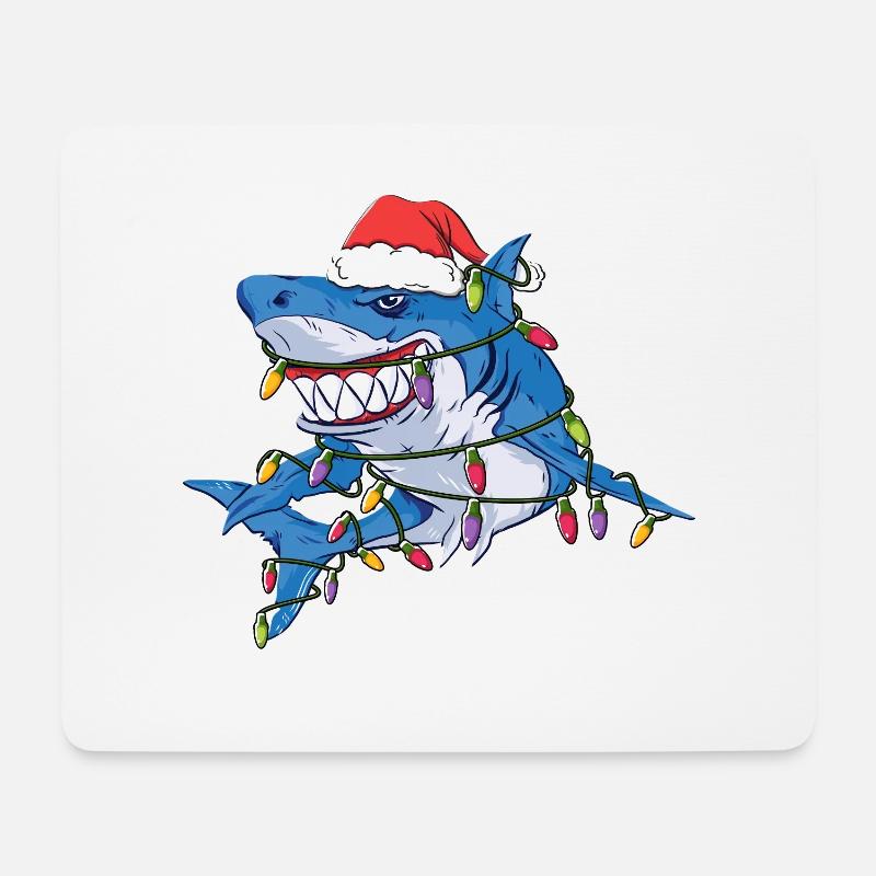 Santa Shark Christmas Lights - Tapis de souris (format paysage) - blanc