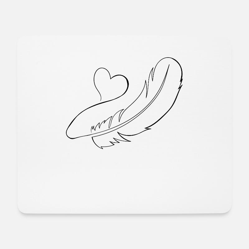 One Line Art Feder mit Herz - Mousepad (Querformat) - Weiß