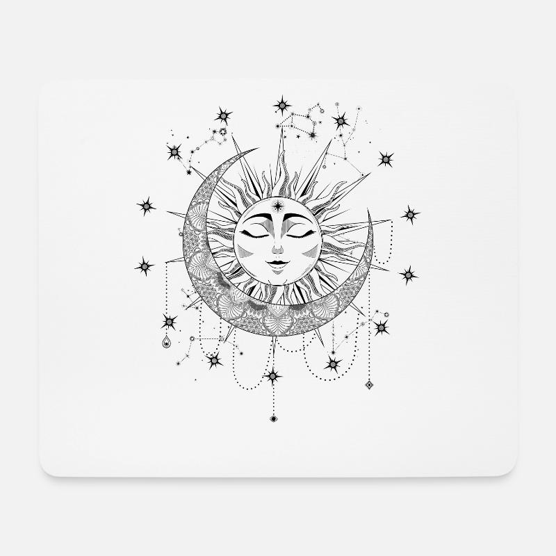 Mandala Sonne Mond und Sterne okkultes Symbol - Mousepad (Querformat) - Weiß