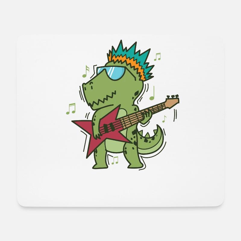 Kleiner T-Rex Dino spielt Rockgitarre - Mousepad (Querformat) - Weiß