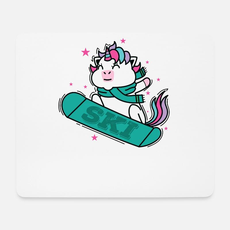 Einhorn beim Snowboarden Skisport - Mousepad (Querformat) - Weiß