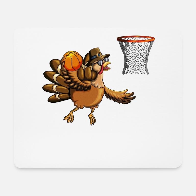 Cadeau de basketball de dinde de vacances Thanksgiving - Tapis de souris (format paysage) - blanc