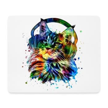 Katze mit Kopfhörer Aquarell Kunst - Mousepad (Querformat) - Weiß - Vorne