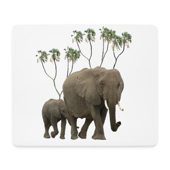 Elephant Mama + Baby + Doum Palms en Afrique - Tapis de souris (format paysage) - blanc - Devant