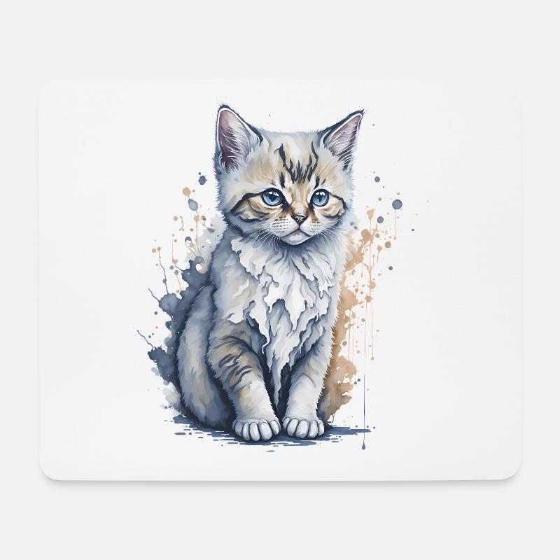 Aquarellmalerei eines niedlichen Kätzchens - Mousepad (Querformat) - Weiß