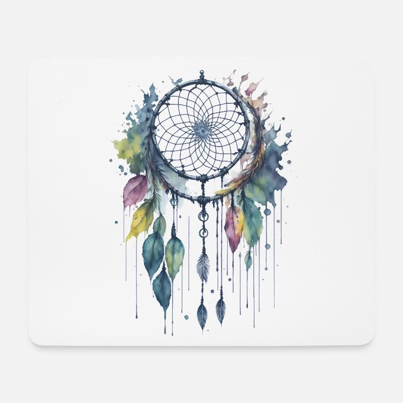Skurrile Träume: Ein zarter Aquarell-Traumfang - Mousepad (Querformat) - Weiß