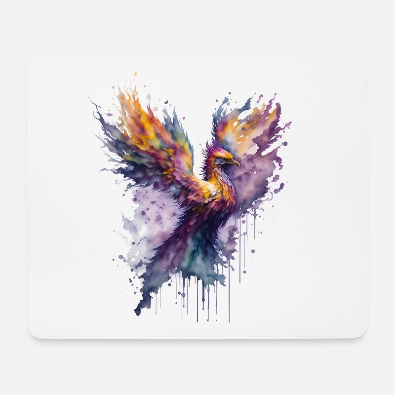 Mystisches Feuer: Aquarell Phönix Vogel - Mousepad (Querformat) - Weiß