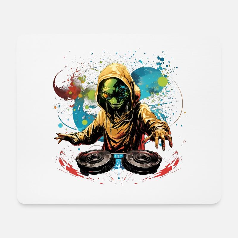 DJ Alien, Space Alien, DJ, Alien, Cartoon, Space, - Mousepad (Querformat) - Weiß