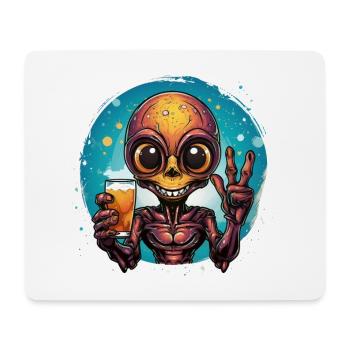 Alien trinkt ein Bier und freut sich dabei. - Mousepad (Querformat) - Weiß - Vorne