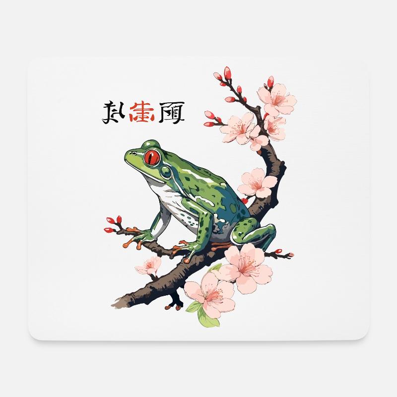 Japanischer Baumfrosch Kirschblüten Retro - Mousepad (Querformat) - Weiß