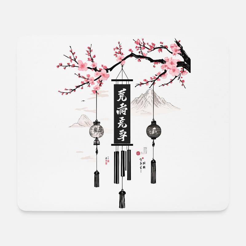 Asiatische Windglocken Kirschblüten Kunst - Mousepad (Querformat) - Weiß