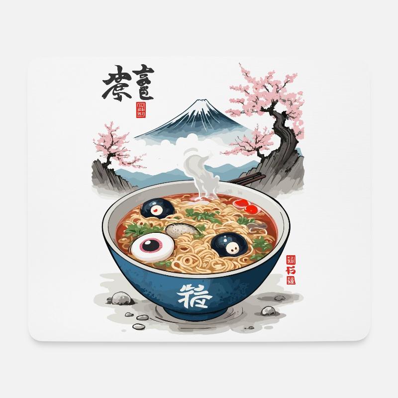 Ramen Halloween Ukiyo-E Japan Artwork - Mouse Pad (horizontal) - white