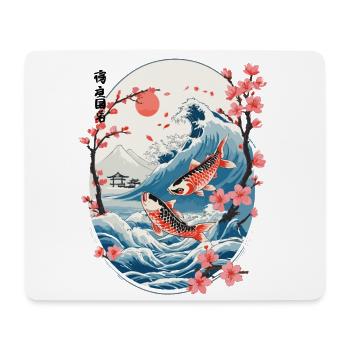 Vintage Ukiyo-E Koi carpe cerisier fleur Design - Tapis de souris (format paysage) - blanc - Devant