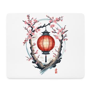 Japan Cherry Blossom Lantern Streetwear Aesthetic - Mouse Pad (horizontal) - white - Front