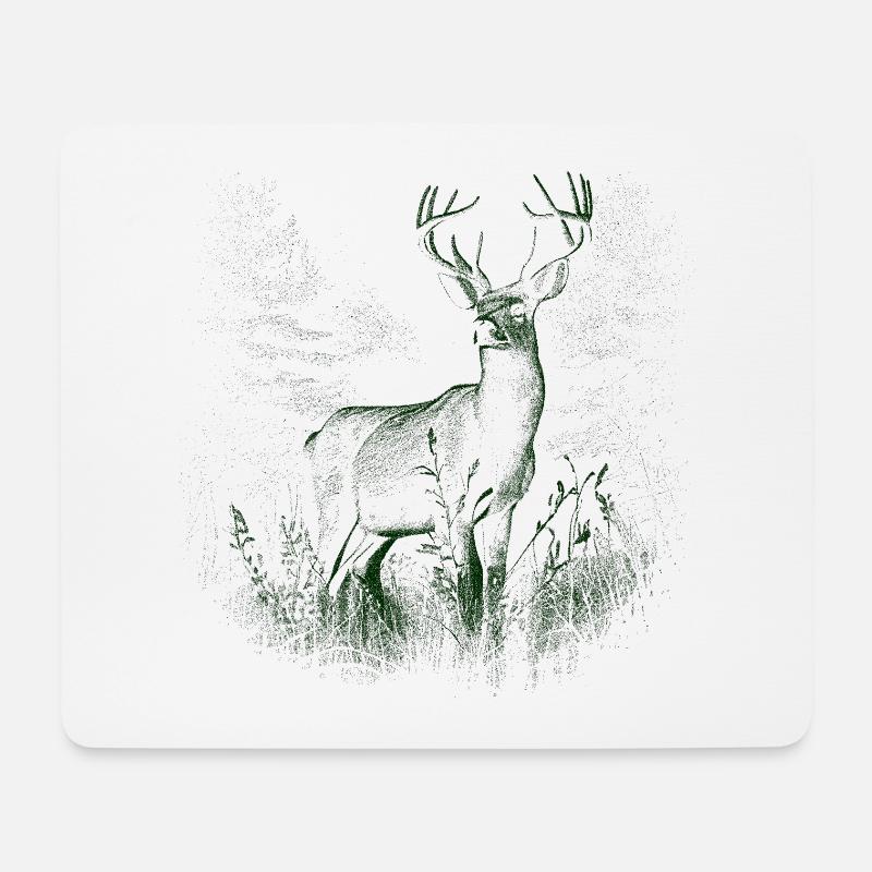Hirsch Geweih Rotwild - Mousepad (Querformat) - Weiß