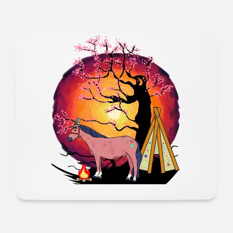 Hippie Pferd Pferde Tipi Sonnenuntergang Sonne - Mousepad (Querformat) - Weiß