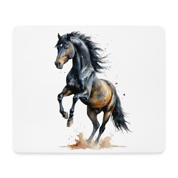 Majestätischer schwarzer Hengst Aquarell - Mousepad (Querformat) - Weiß - Vorne