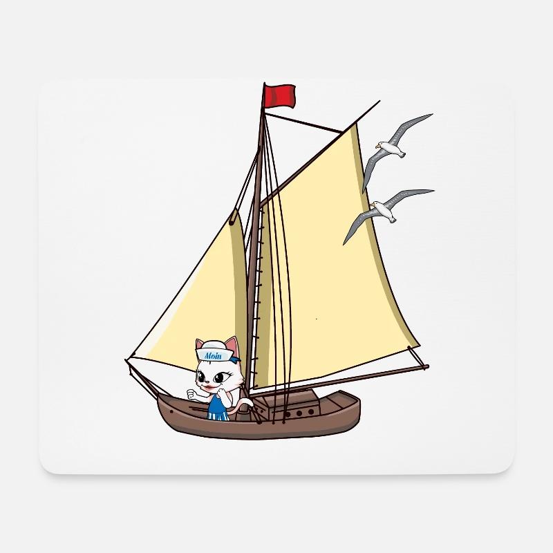 Katze maritim Segelschiff segeln Boot Segler Ahoi - Mousepad (Querformat) - Weiß