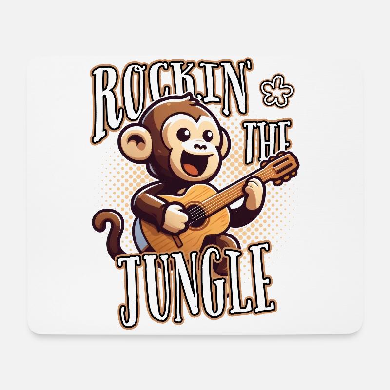 Rockin The Jungle Funny Monkey Plays Guitar - Mouse Pad (horizontal) - white