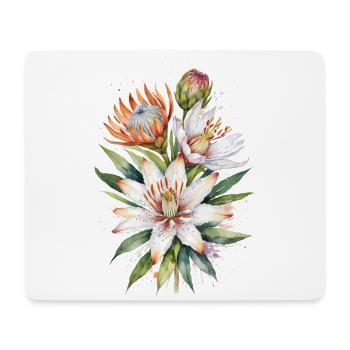 Asiatische Lilien und Protea-Blüten Aquarellkunst - Mousepad (Querformat) - Weiß - Vorne