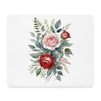 Feuilles d’eucalyptus avec des roses roses et rouges dans l’eau - Tapis de souris (format paysage) - blanc - Devant