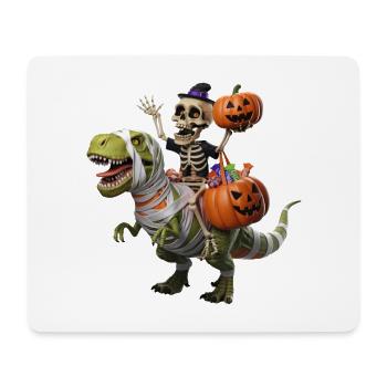 Squelette sur dinosaure avec des citrouilles et des bonbons pour - Tapis de souris (format paysage) - blanc - Devant
